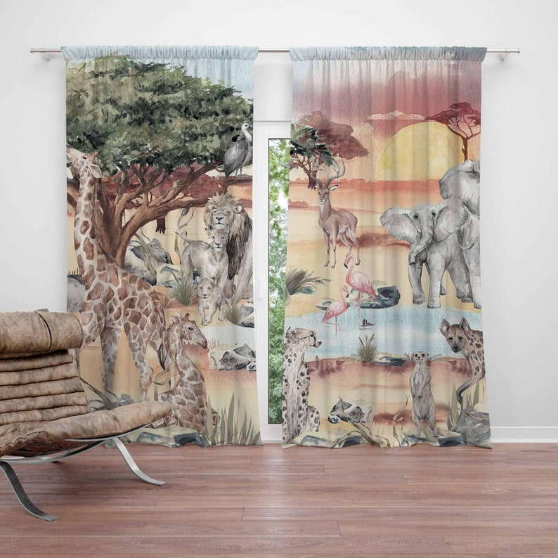 Baby Nursery Curtains - Занавеска с животными в стиле сафари,