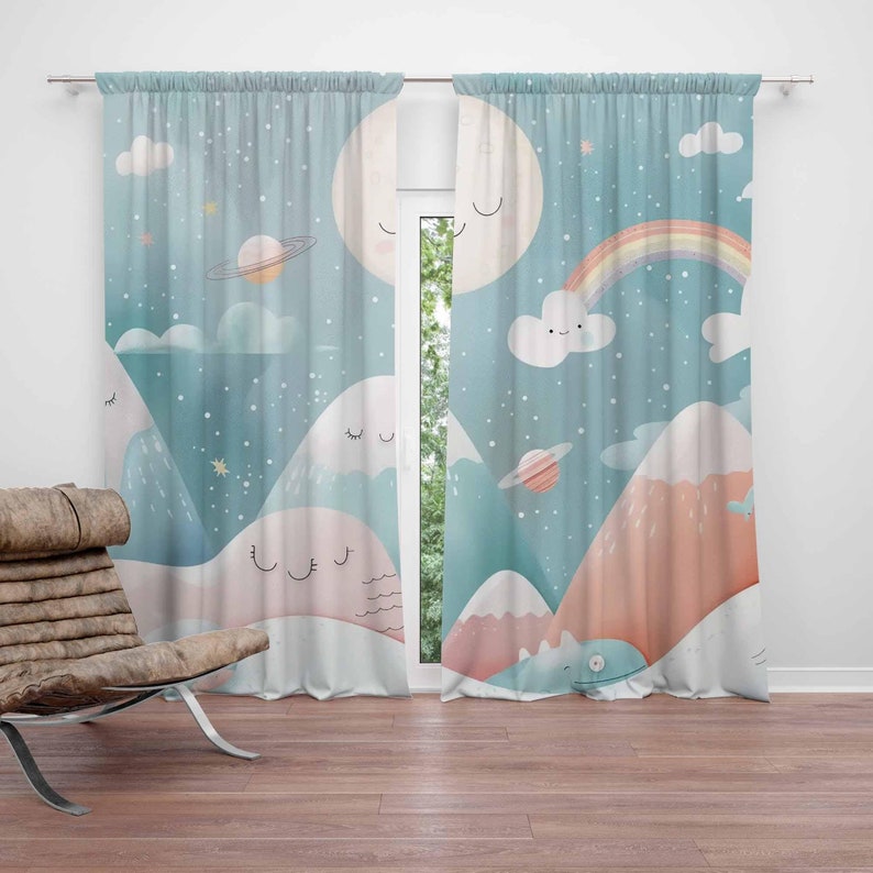 Baby Nursery Curtains - Горные Радужные детские шторы с облаком