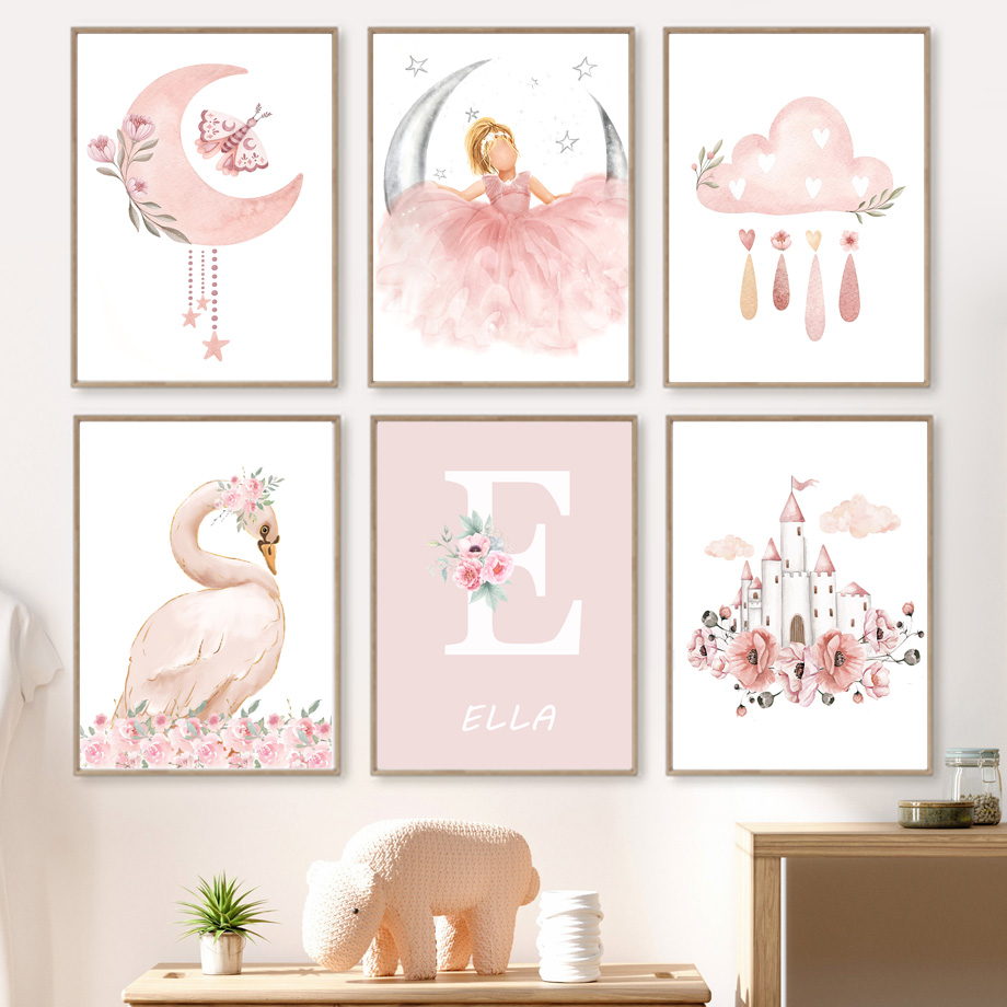 Baby Nursery Paintings - Розовый ангел, девочка, солнце, луна, облака,
