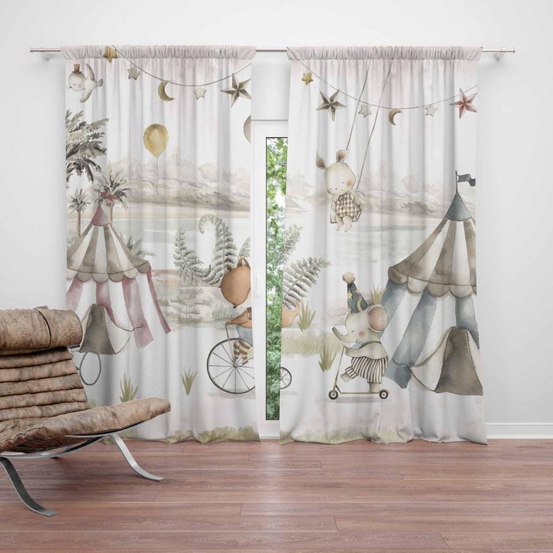 Baby Nursery Curtains - Цирковые шторы с животными, детские шторы