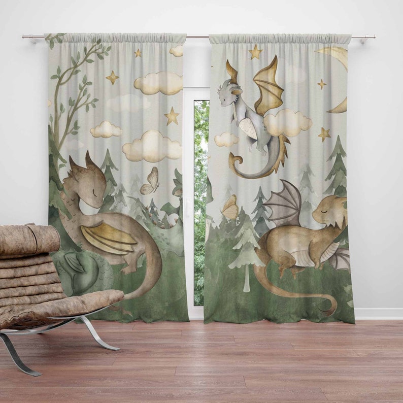 Baby Nursery Curtains - Детские шторы с изображением маленького дракона,