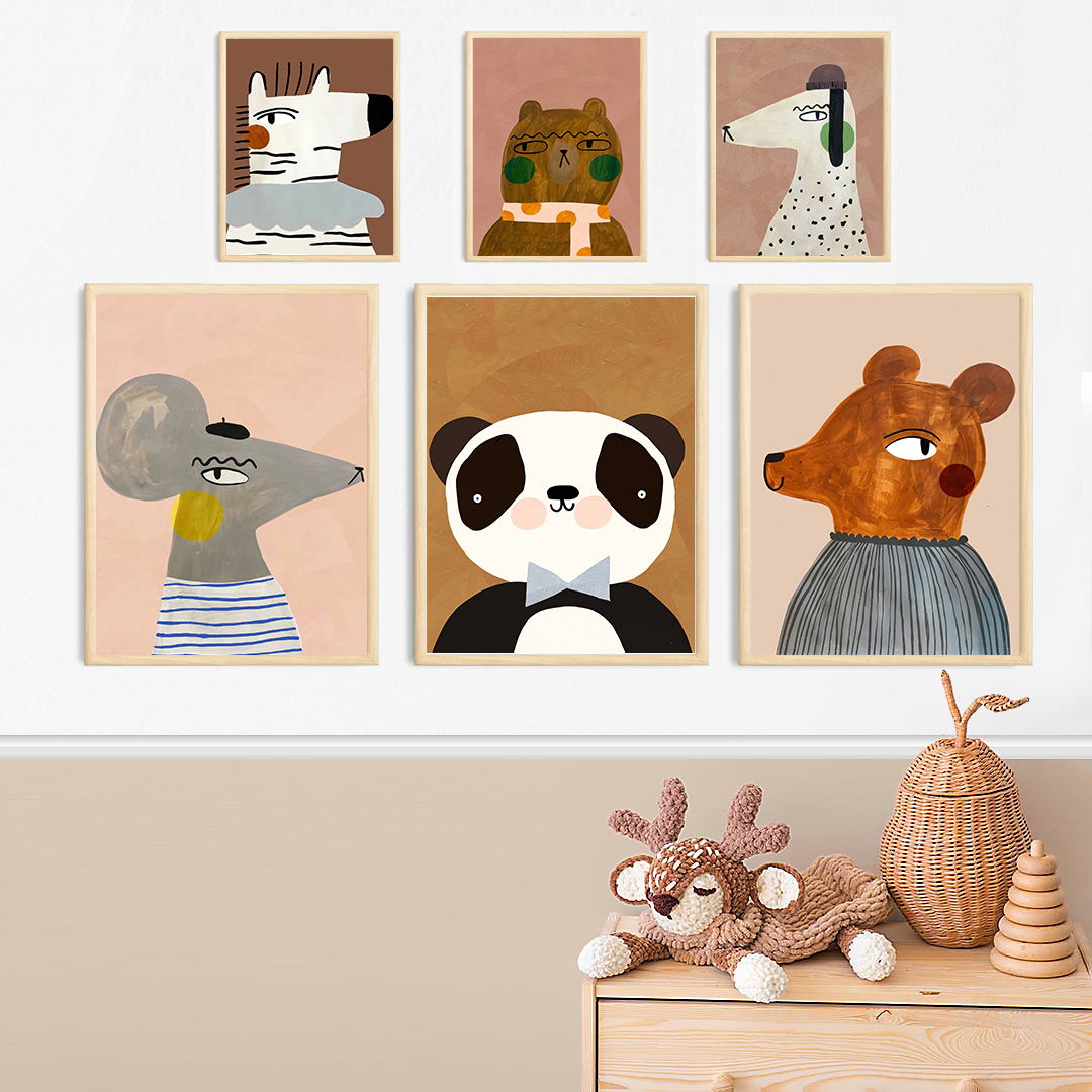 Baby Zebra Nursery - Милый постер с мышкой, зеброй, кроликом,