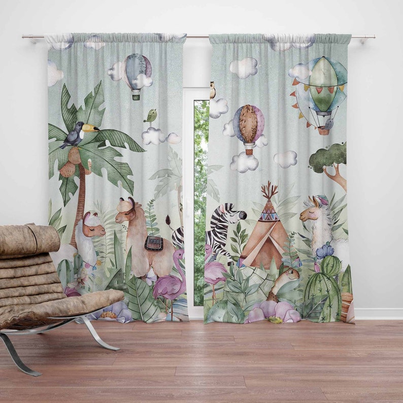 Baby Nursery Curtains - Сафари Животные Вечерние Детская Занавеска Детская