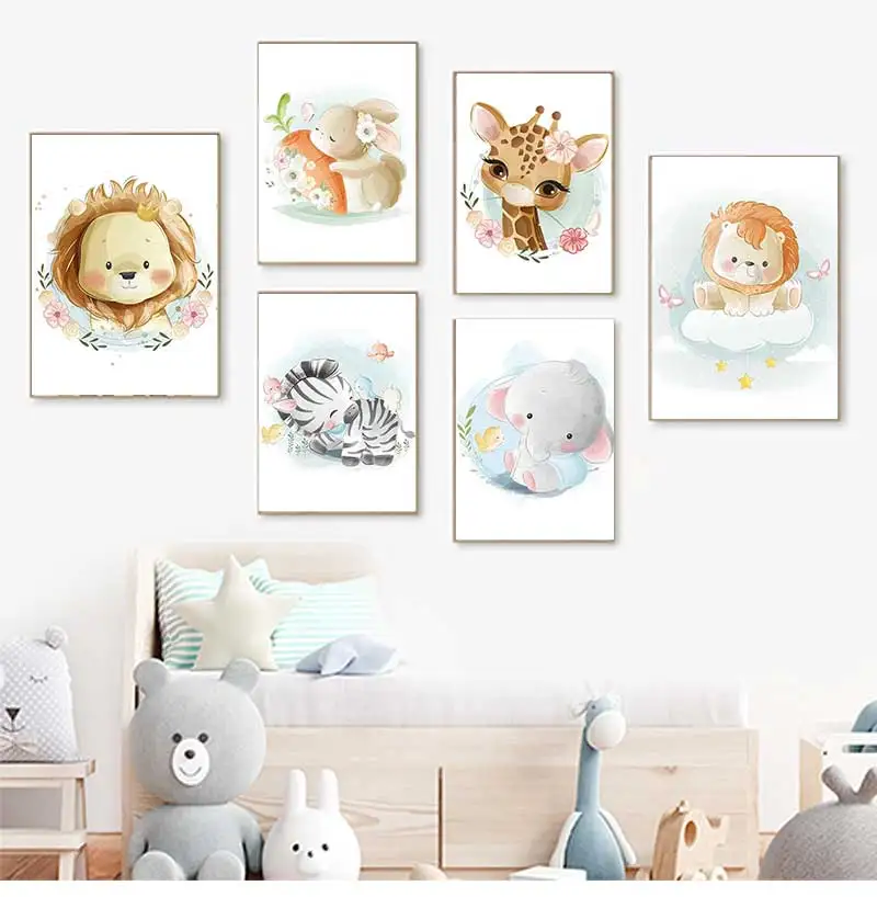 Baby Zebra Nursery - Милые картины с жирафами, львами, лисами,