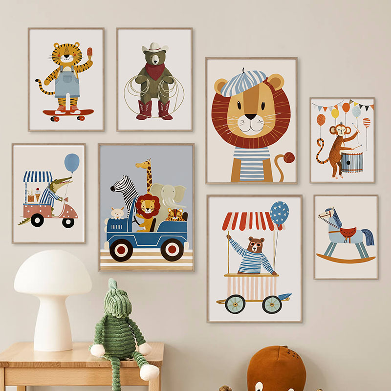 Baby Nursery Paintings - Забавные мультяшные животные: лев, медведь, тигр