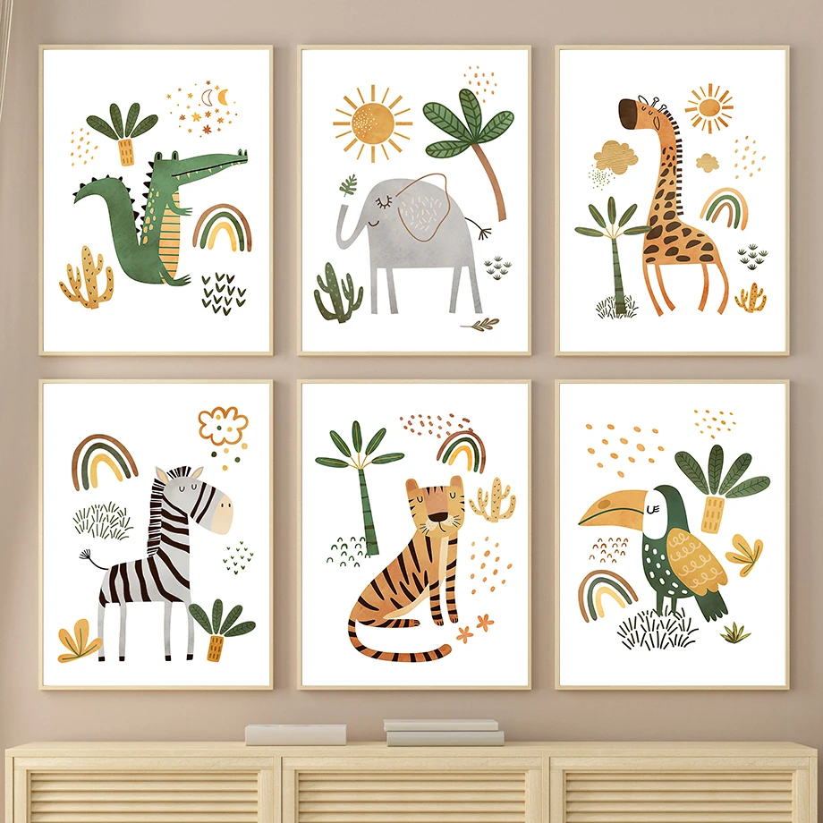 Baby Zebra Nursery - Жираф, слон, тигр, зебра, тукан, животные