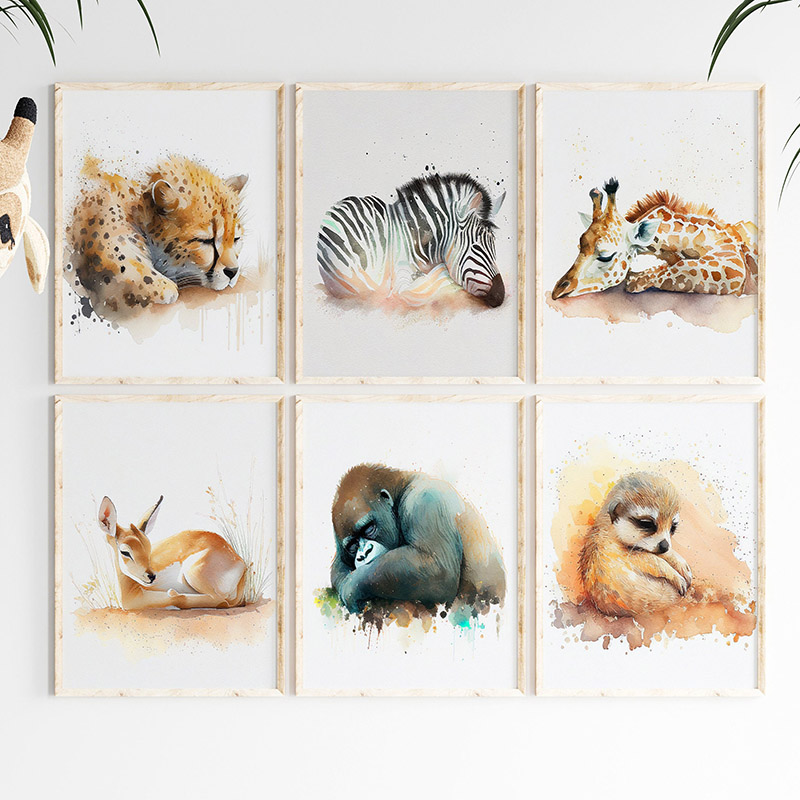 Baby Zebra Nursery - Акварельные постеры с сафари-животными для детской