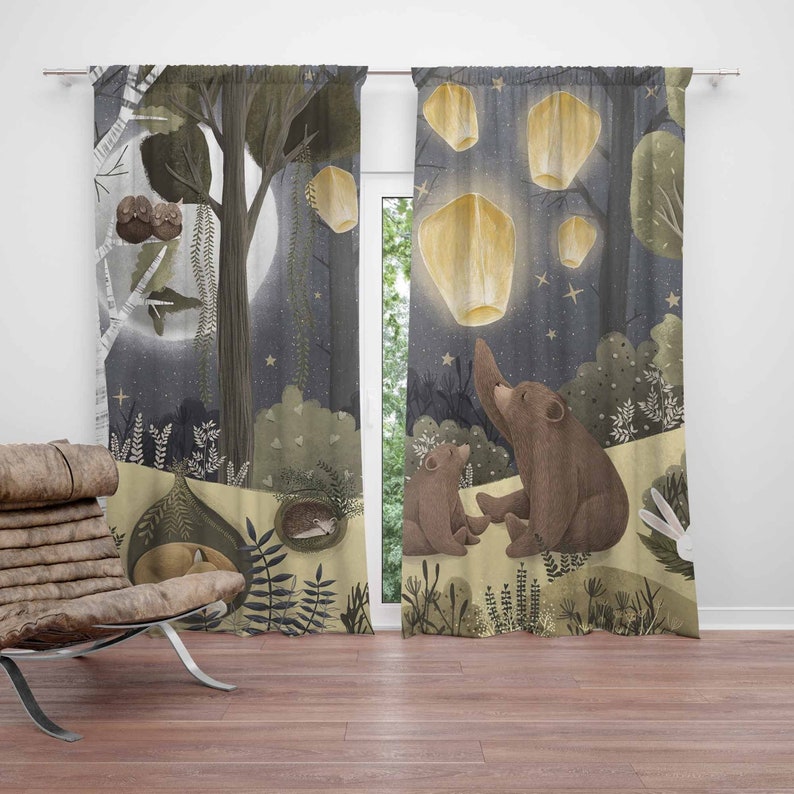 Baby Nursery Curtains - Лесные детские шторы с изображением медведя,