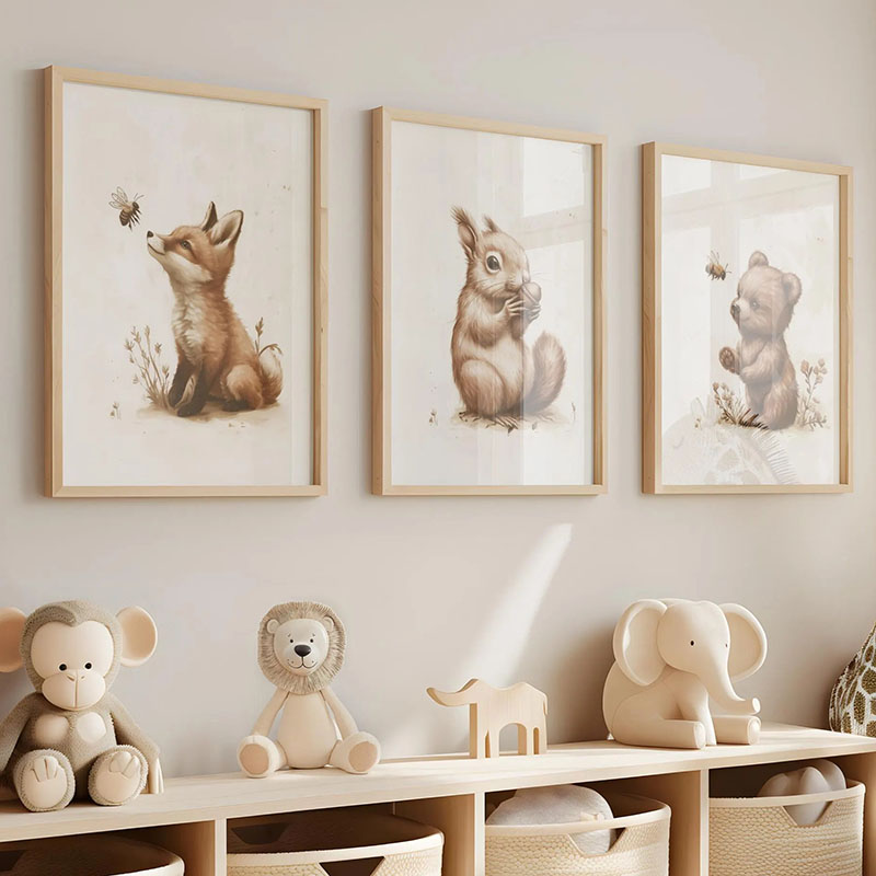 Baby Nursery Paintings - Постеры с животными: медведь, кролик, лиса,