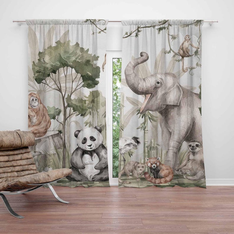 Baby Nursery Curtains - Шторы с животными в стиле сафари,