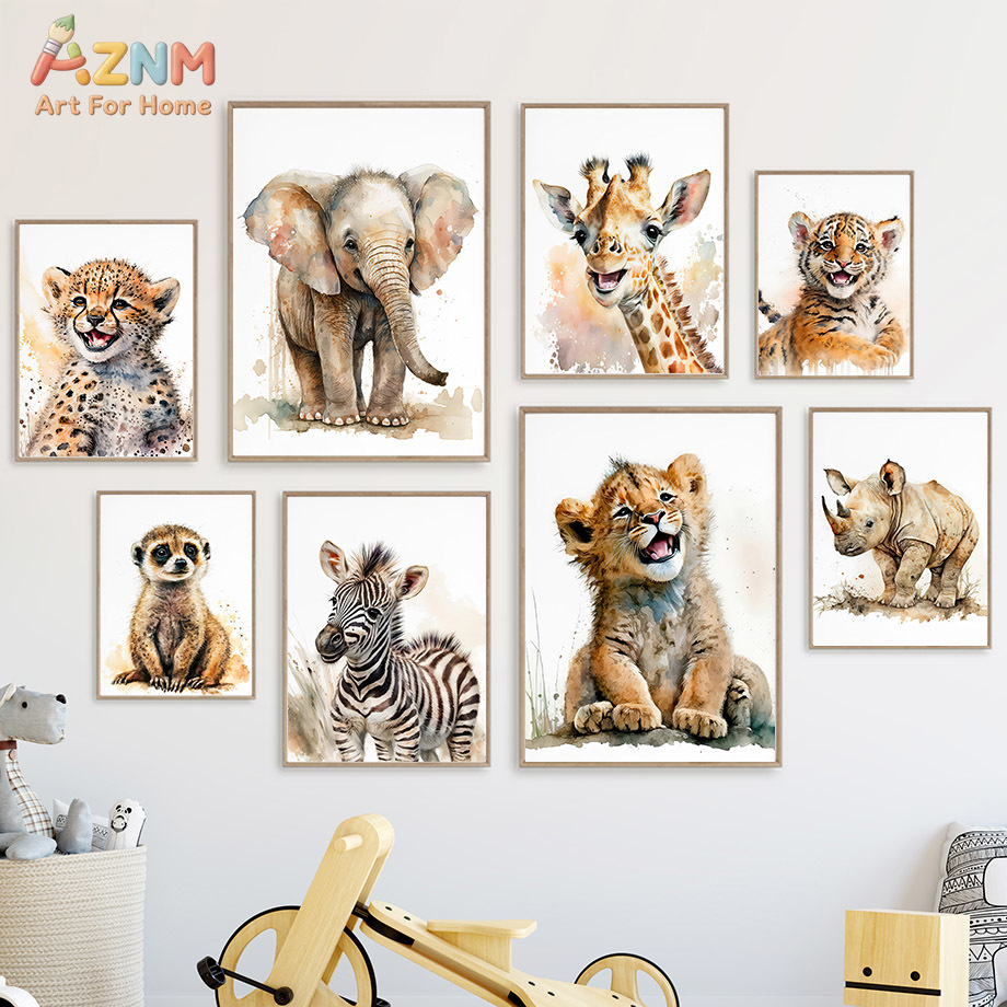 Baby Zebra Nursery - Настенный холст AZNm с акварельными изображениями