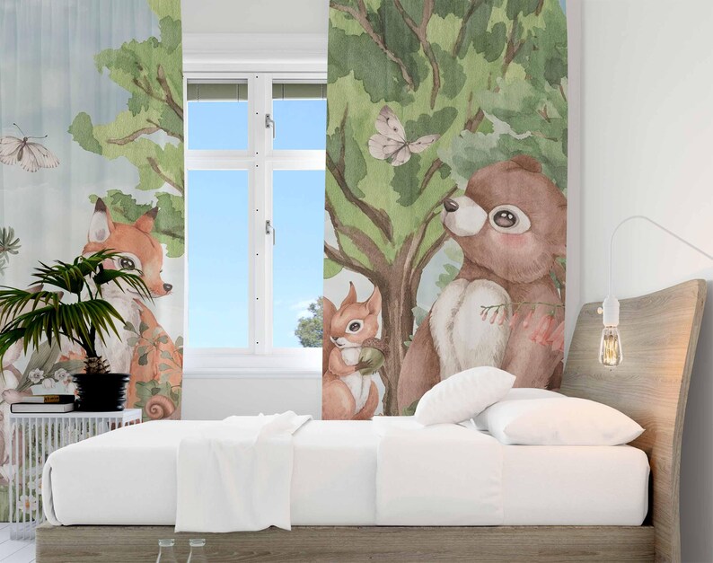 Шторы с лесными животными, дет – обзор и цена Baby Nursery Curtains