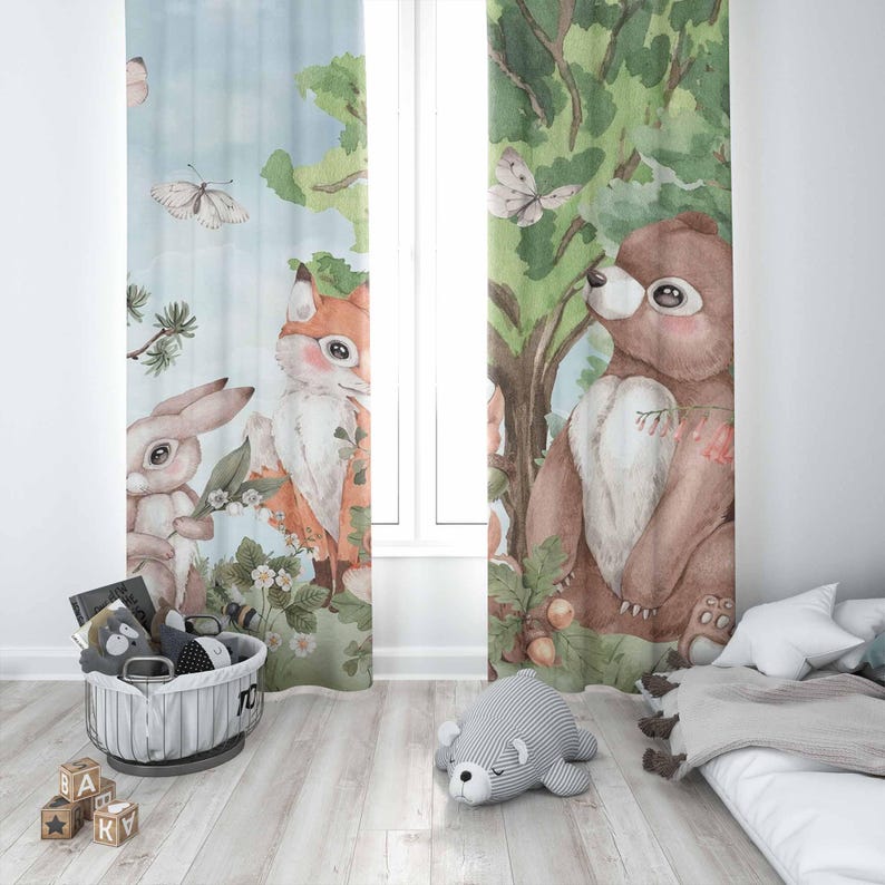 Шторы с лесными животными, дет – обзор и цена Baby Nursery Curtains