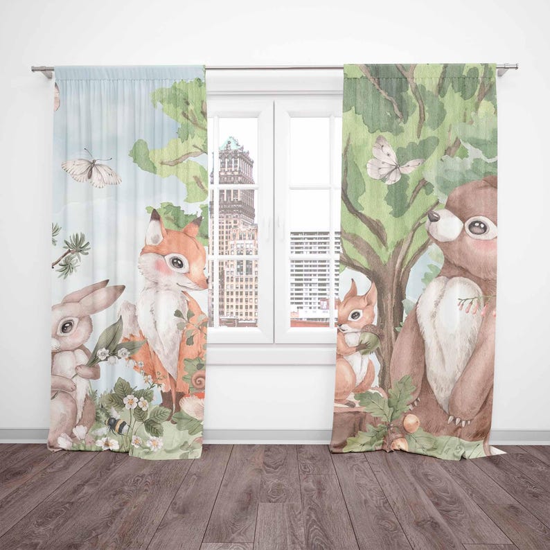 Шторы с лесными животными, дет – обзор и цена Baby Nursery Curtains