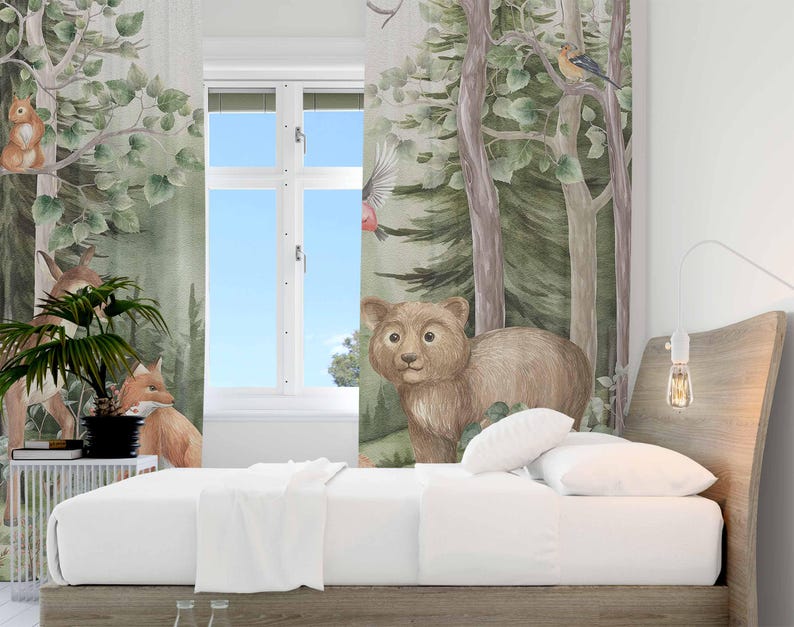 Шторы с лесными животными, дет – обзор и цена Baby Nursery Curtains