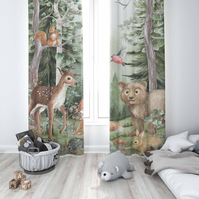 Шторы с лесными животными, дет – обзор и цена Baby Nursery Curtains