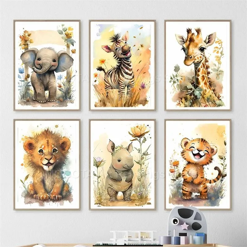 Акварель Лев Жираф Тигр Слон З – обзор и цена Baby Zebra Nursery
