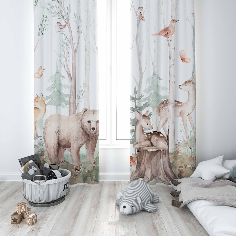 Шторы с лесными животными, дет – обзор и цена Baby Nursery Curtains