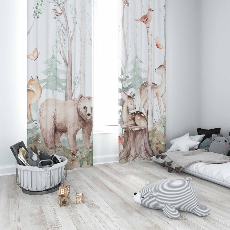 Шторы с лесными животными, дет – обзор и цена Baby Nursery Curtains